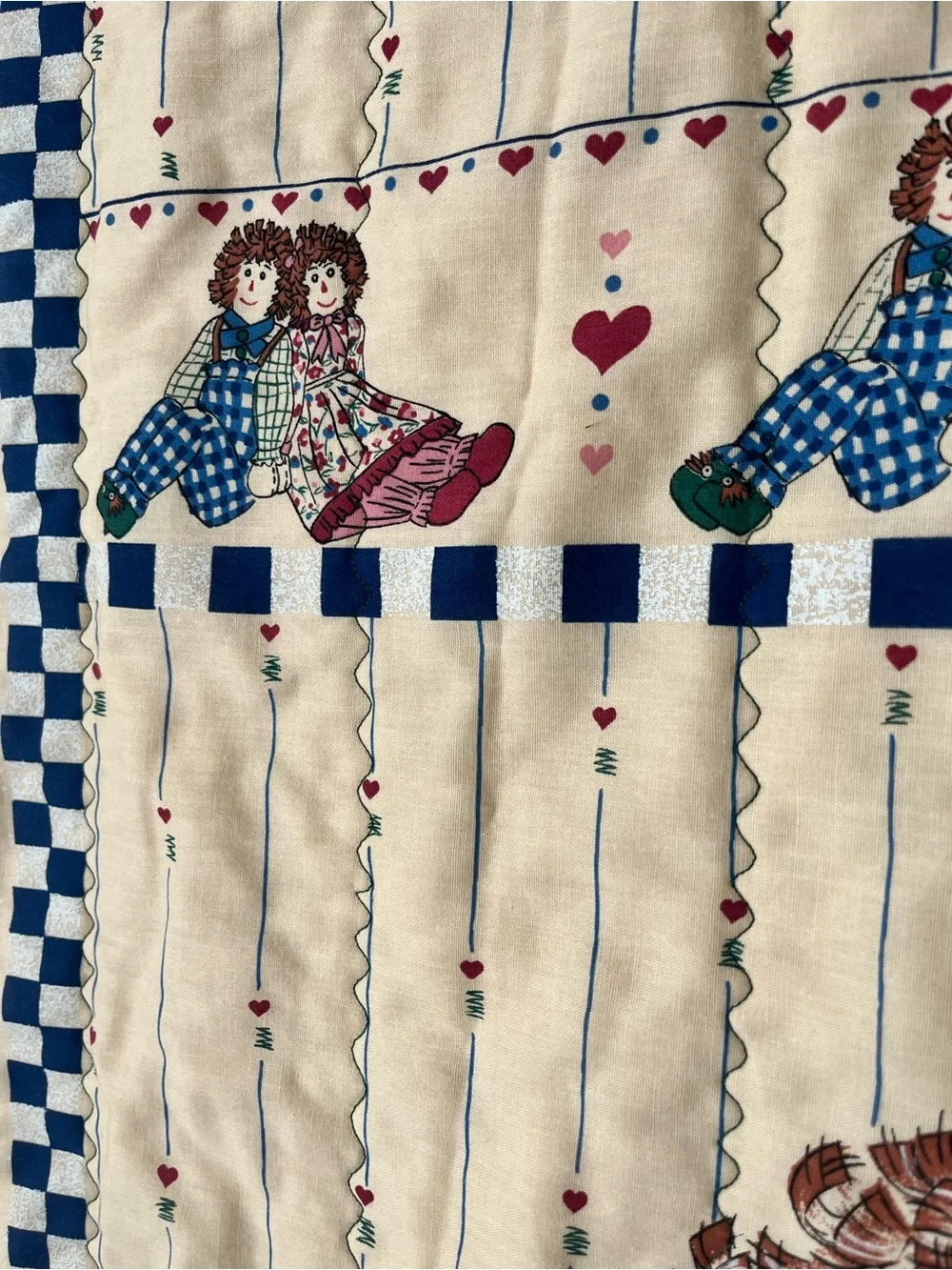 Vintage Quilt Raggedy Ann and Andy Baby Crib, Kids Blanket handmade 44
